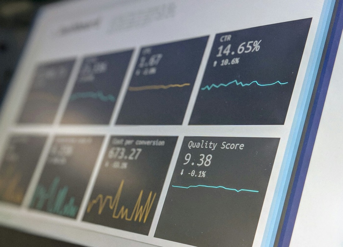 Real-time analytics dashboard on screen