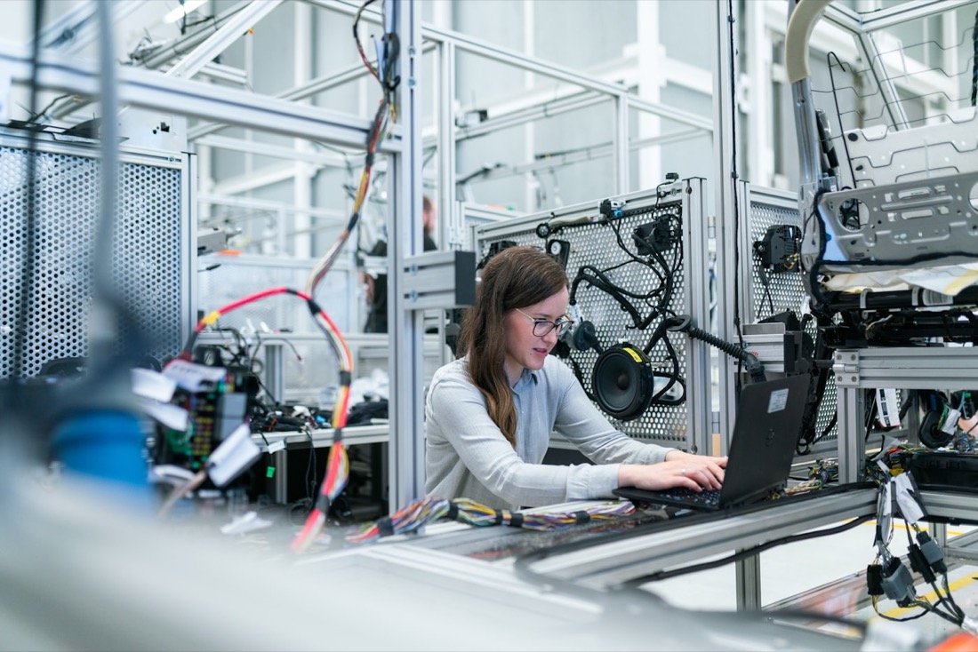 Engineer working on an automated production line