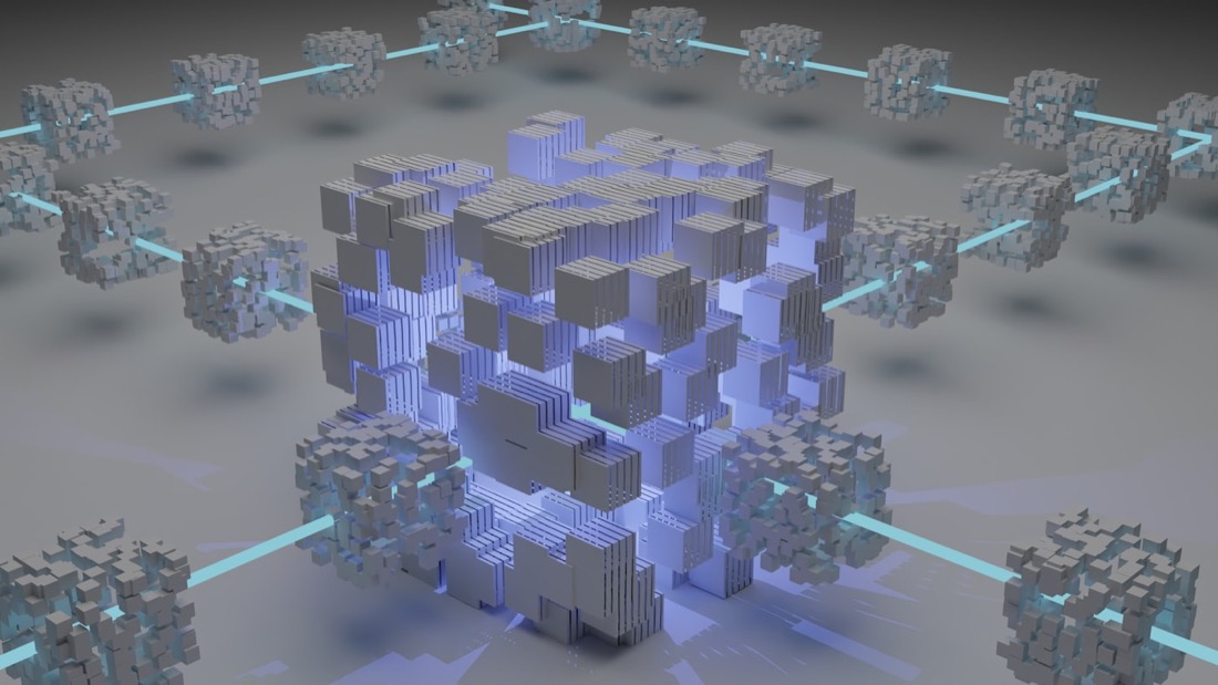 Abstract 3D render of a tokenized digital network
